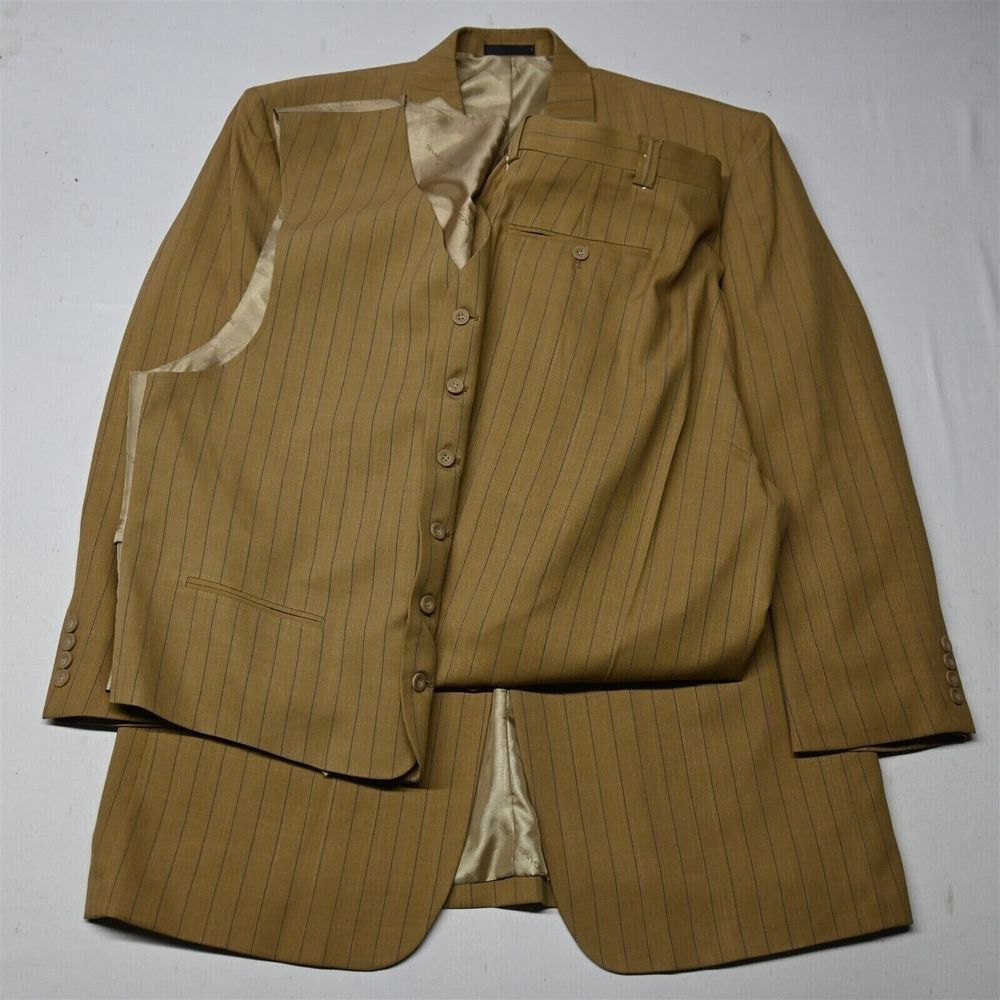 NEW Stacy Adams 44R 34x30 Brown Blue Stripe 3 Piece Mens Jacket‎ Pants Suit